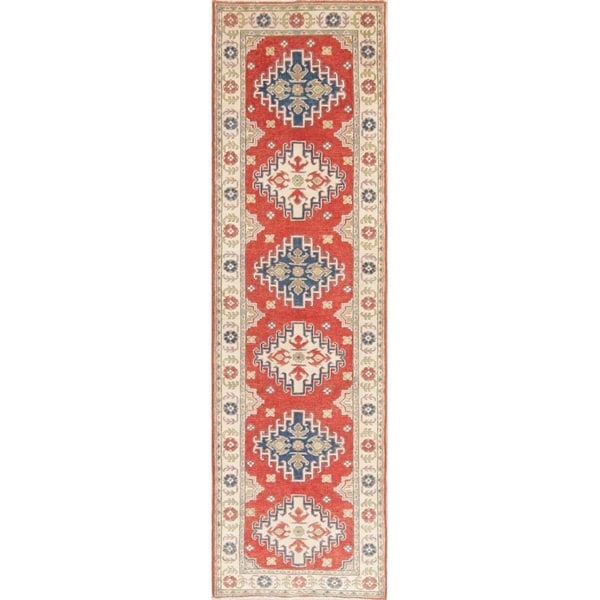 Kazak Oriental Hand Knotted Wool Pakistani Traditional Rug - 9'2" x 2'8" Runner