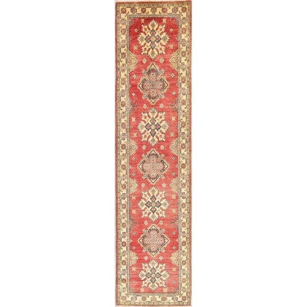 Kazak Oriental Hand Knotted Wool Pakistani Traditional Rug - 10'7" x 2'7" Runner