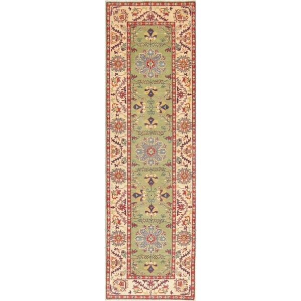 Traditional Kazak Oriental Hand Knotted Wool Pakistani Rug - 9'8" x 2'11" Runner