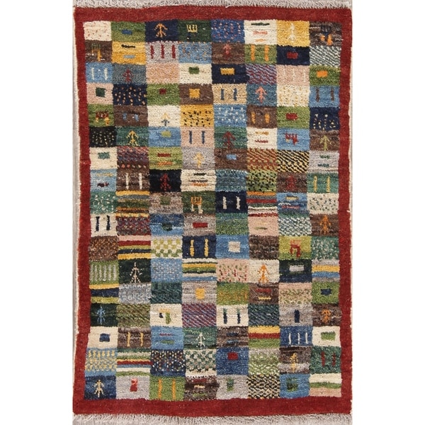 Gabbeh Tribal Patchwork Hand Knotted Wool Persian Area Rug - 3'11" x 2'10"