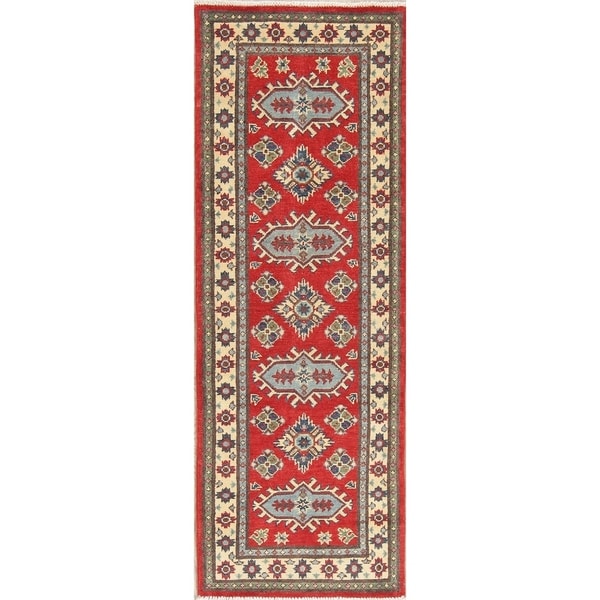 Kazak Traditional Oriental Hand Knotted Wool Pakistani Rug - 6'1" x 2'1" Runner