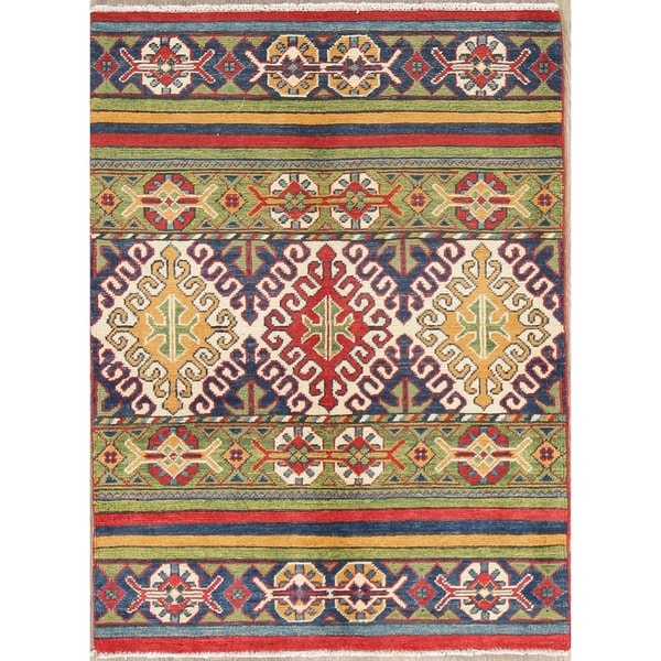 Traditional Kazak Oriental Hand Knotted Wool Pakistani Area Rug - 4'0" x 2'10"