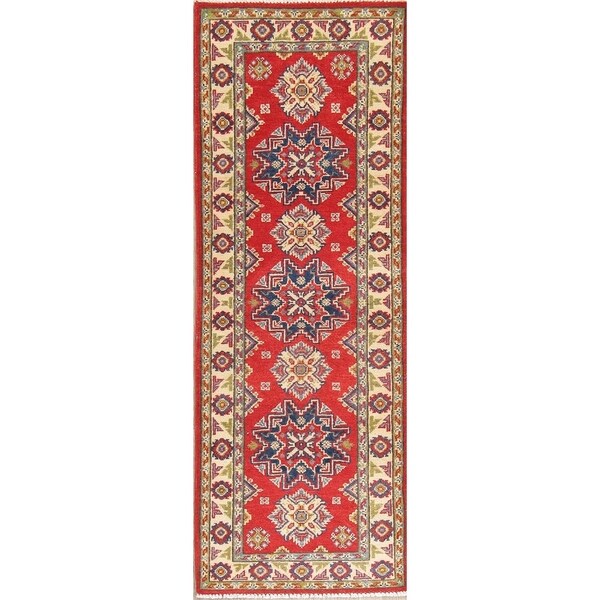 Kazak Oriental Hand Knotted Wool Pakistani Traditional Rug - 6'1" x 2'2" Runner