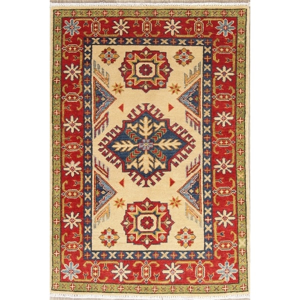 Traditional Kazak Oriental Hand Knotted Wool Pakistani Casual Area Rug - 4'0" x 2'8"