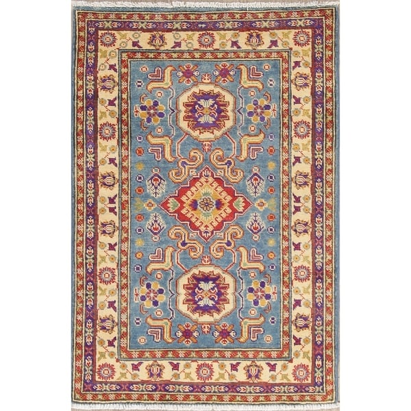 Traditional Kazak Oriental Hand Knotted Wool Pakistani Area Rug - 4'1" x 2'8"