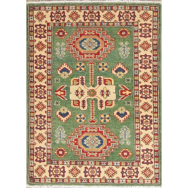 Traditional Kazak Oriental Hand Knotted Wool Pakistani Area Rug - 3'10" x 2'8"
