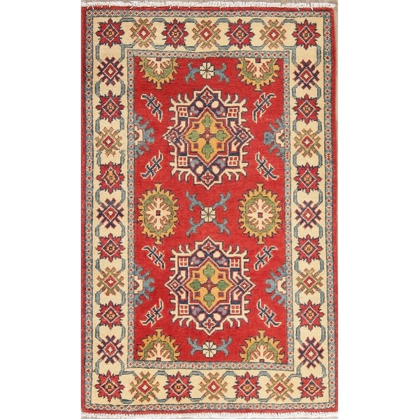 Kazak Oriental Hand Knotted Wool Pakistani Traditional Area Rug - 4'1" x 2'9"