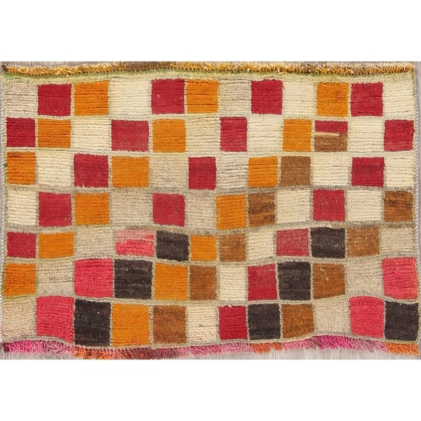 Vintage Gabbeh Checkered Oriental Hand Knotted Wool Persian Area Rug - 2'3" x 3'4"