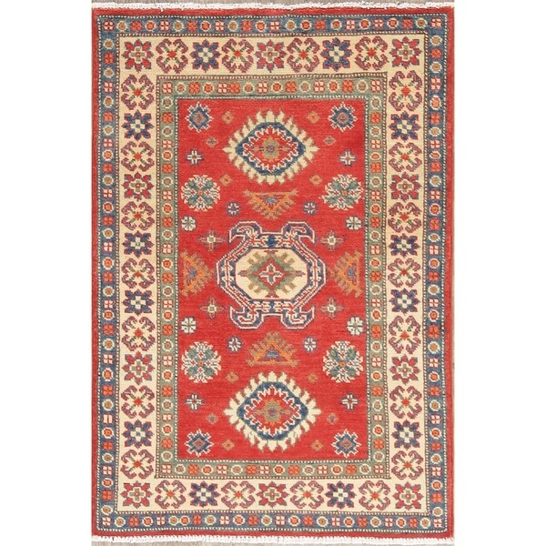Traditional Kazak Oriental Hand Knotted Wool Pakistani Area Rug - 3'11" x 2'9"