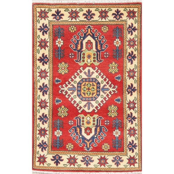 Kazak Oriental Hand Knotted Wool Pakistani Traditional Area Rug - 4'0" x 2'8"