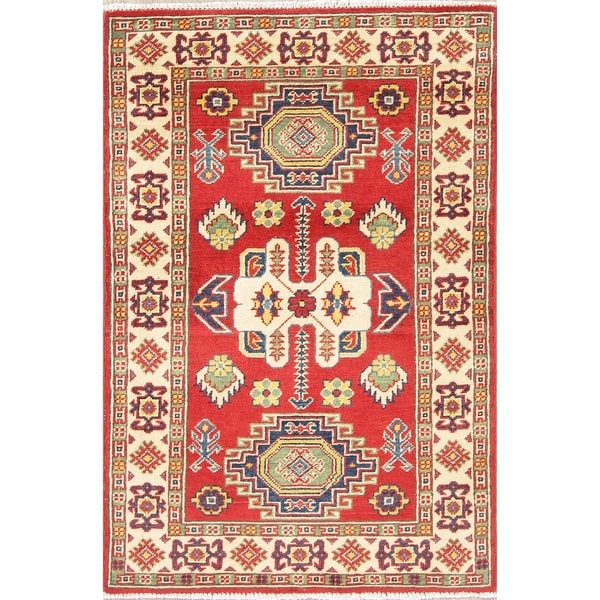 Kazak Oriental Hand Knotted Wool Pakistani Traditional Area Rug - 3'11" x 2'7"