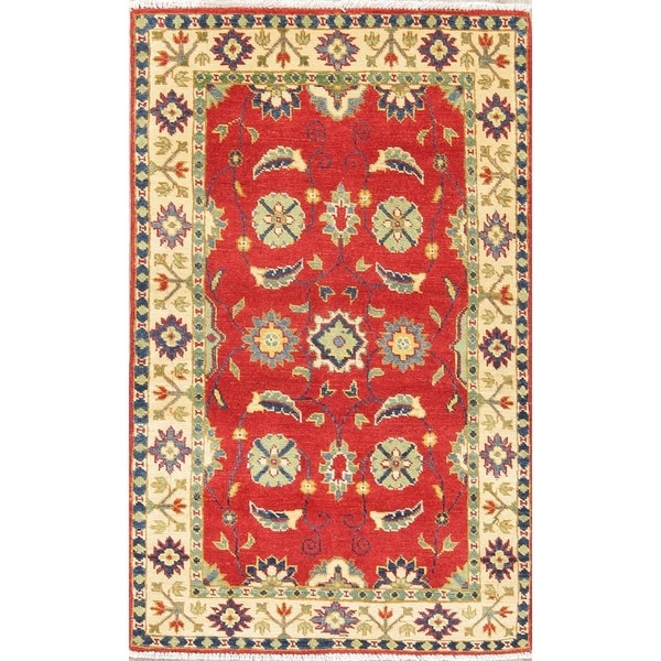 Traditional Kazak Oriental Hand Knotted Wool Pakistani Area Rug - 4'6" x 2'9"