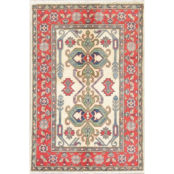 Kazak Oriental Hand Knotted Wool Traditional Pakistani Area Rug - 4'1" x 2'8"