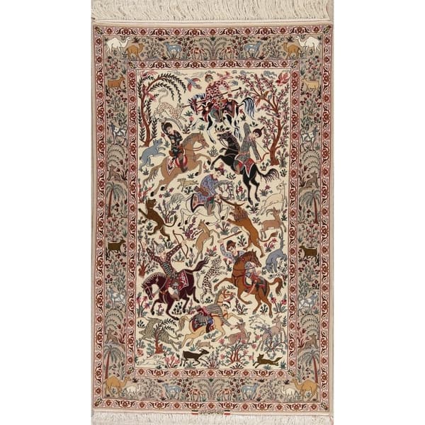 slide 1 of 20, Isfahan Novelty Hand Knotted Wool & Silk Persian Oriental Area Rug - 8'5" x 5'2"