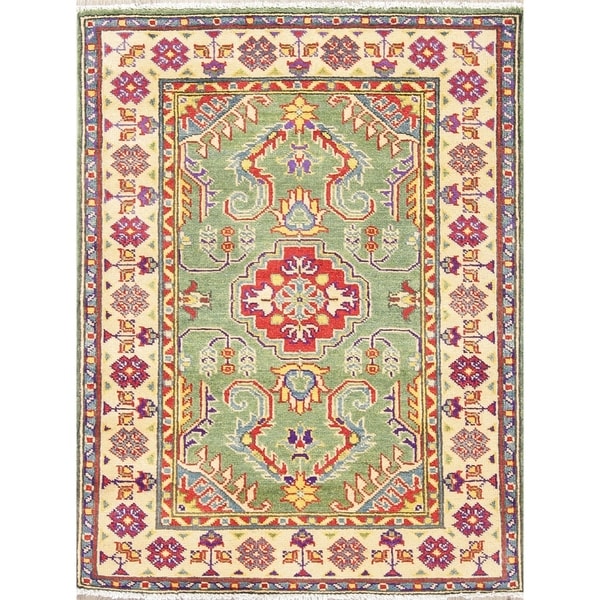 Traditional Kazak Oriental Hand Knotted Wool Pakistani Area Rug - 4'0" x 2'9"