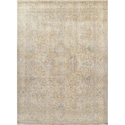 Antique Muted Distressed Tabriz Oriental Hand Knotted Wool Persian Rug - 12'11" x 9'6"