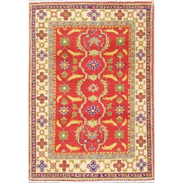 Kazak Oriental Hand Knotted Wool Traditional Pakistani Area Rug - 4'0" x 2'10"