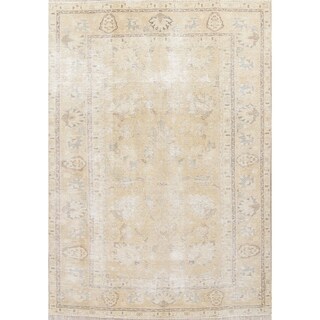 Antique Muted Distressed Tabriz Oriental Hand Knotted Persian Area Rug - 8'10" x 6'0"