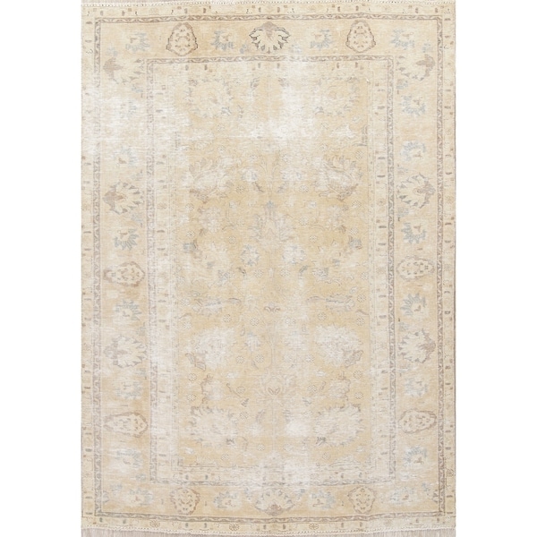 Antique Muted Distressed Tabriz Oriental Hand Knotted Persian Area Rug - 8'10" x 6'0"