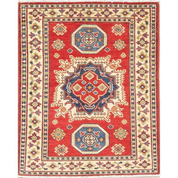 Traditional Kazak Oriental Hand Knotted Wool Pakistani Area Rug - 3'9" x 2'8"