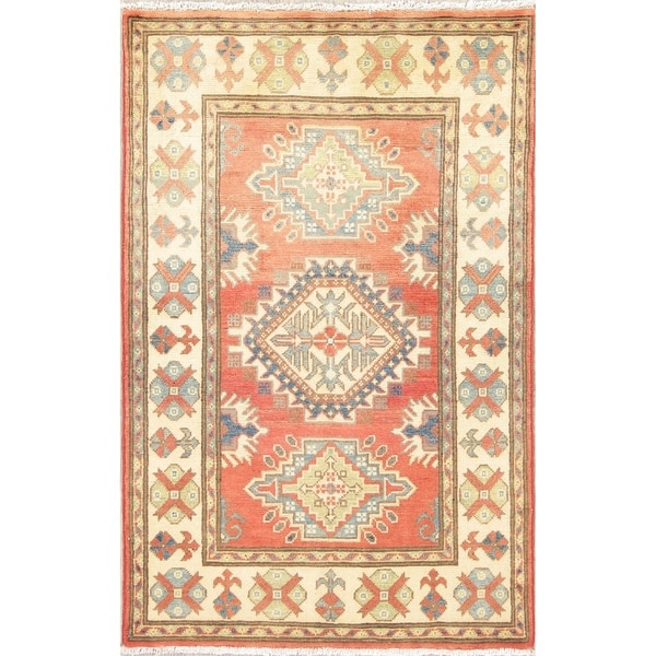 Kazak Oriental Hand Knotted Wool Pakistani Traditional Area Rug - 4'2" x 2'8"