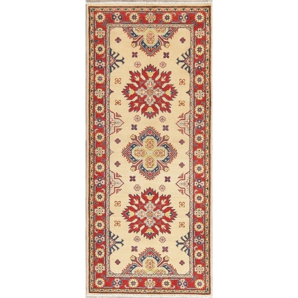 Traditional Kazak Oriental Hand Knotted Wool Pakistani Casual Rug - 6'7" x 2'9" Runner