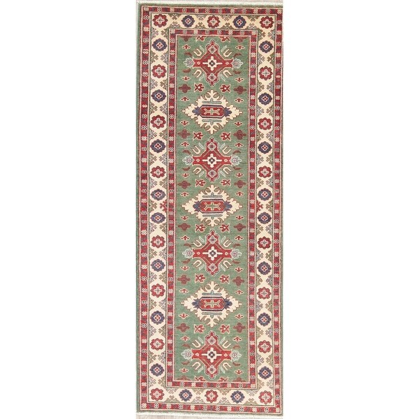 Kazak Oriental Hand Knotted Wool Pakistani Traditional Rug - 7'9" x 2'8" Runner