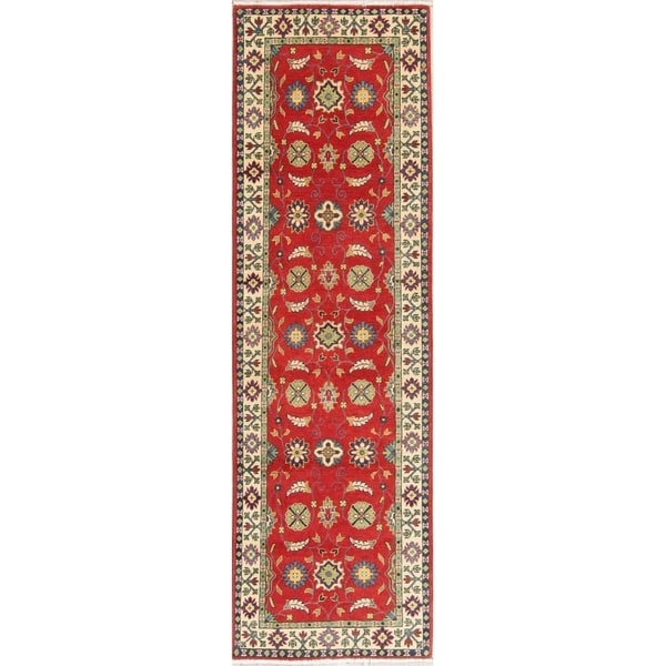 Traditional Kazak Oriental Hand Knotted Wool Pakistani Rug - 8'0" x 2'7" Runner