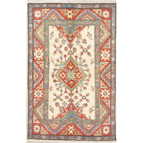 Kazak Oriental Hand Knotted Wool Traditional Pakistani Casual Area Rug - 4'4" x 2'10"