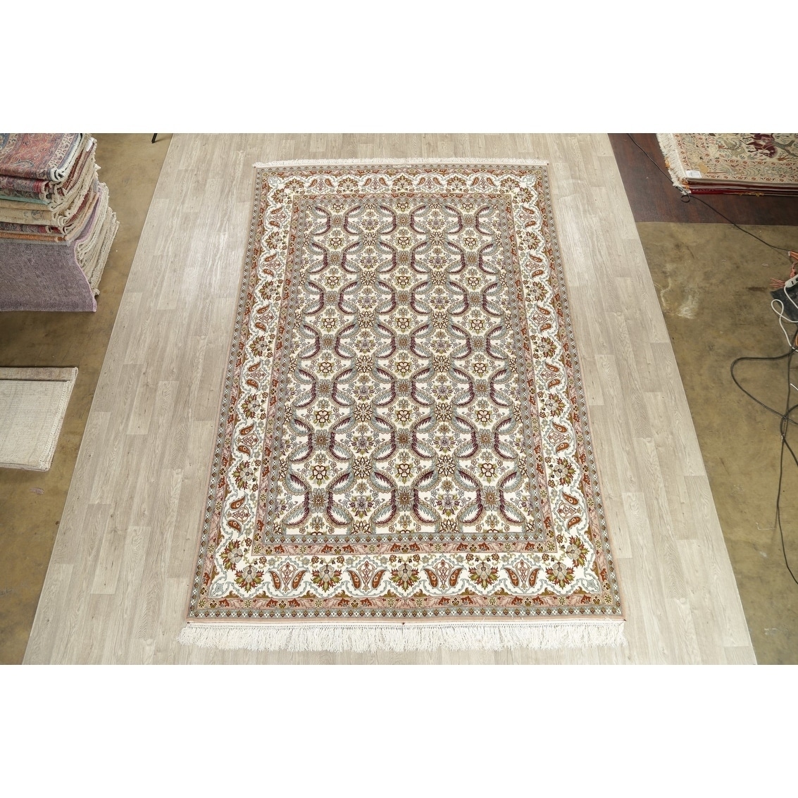 Entry Rug, Hand Knotted 4x6 Beige Persian Isfahan Entry Rug