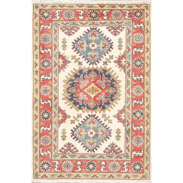 Kazak Oriental Hand Knotted Wool Traditional Pakistani Casual Area Rug - 4'2" x 2'10"