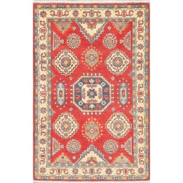 Traditional Kazak Oriental Hand Knotted Wool Pakistani Area Rug - 4'2" x 2'8"