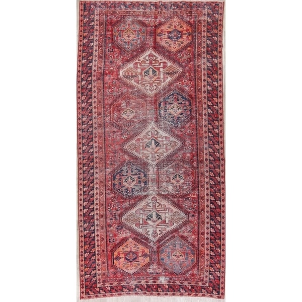 Antique Distressed Bakhtiari Diamond Hand Knotted Persian Area Rug - 12'10" x 6'4"