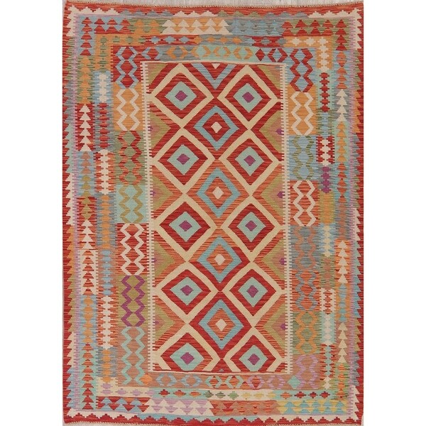Modern Kilim Oriental Flatweave Wool Turkish Area Rug - 7'10" x 5'8"