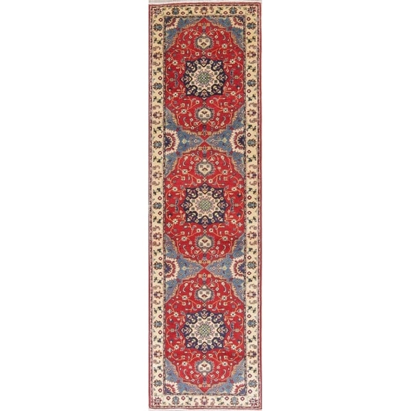 Kazak Oriental Hand Knotted Wool Pakistani Traditional Rug - 10'0" x 2'8" Runner
