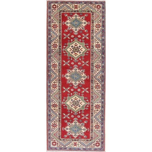 Kazak Oriental Hand Knotted Wool Pakistani Traditional Rug - 7'4" x 2'10" Runner