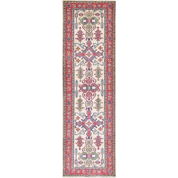 Kazak Oriental Hand Knotted Wool Pakistani Traditional Rug - 9'7" x 2'11" Runner