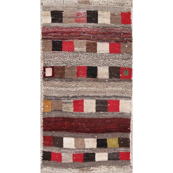 Vintage Gabbeh Geometric Oriental Hand Knotted Wool Persian Area Rug - 4'7" x 2'7"