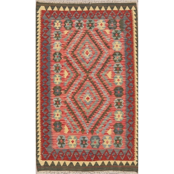 Modern Kilim Tribal Oriental Flat Woven Wool Turkish Area Rug - 5'1" x 3'2"