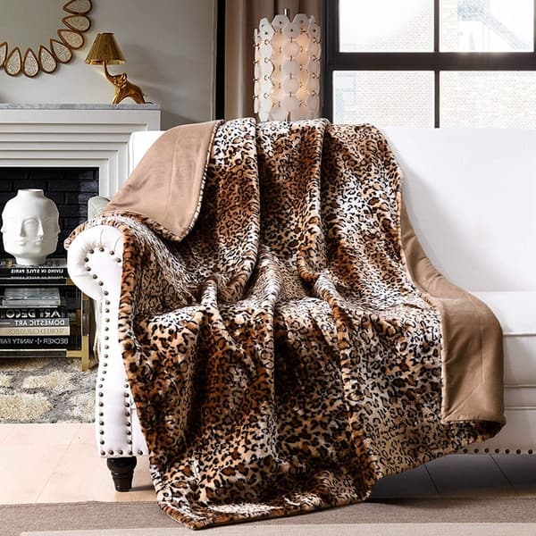 Cheer Collection Set of 2 Leopard Print Soft Velvety Faux Fur
