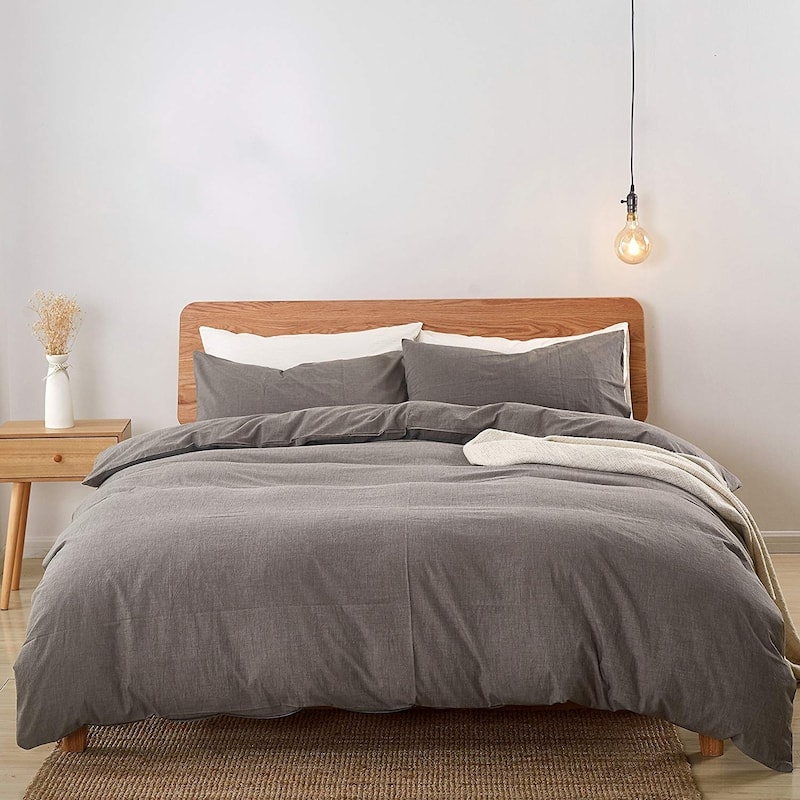 Carson Carrington Gradersta 3-piece Cotton Duvet Cover Set - Light Grey - Queen