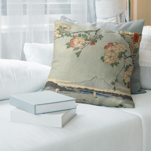 Porch & Den Utagawa Hiroshige 'Blossoms Over the River' Throw Pillow