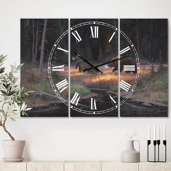 Designart 'Cub Scouts' Oversized Traditional Wall Clock - 3 Panels - 36 in. wide x 28 in. high - 3 Panels