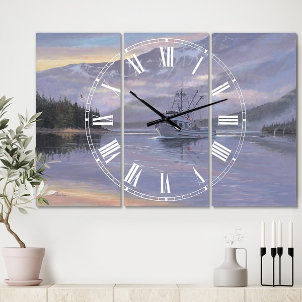 Designart 'The Last Frontier' Oversized Traditional Wall Clock - 3 Panels - 36 in. wide x 28 in. high - 3 Panels