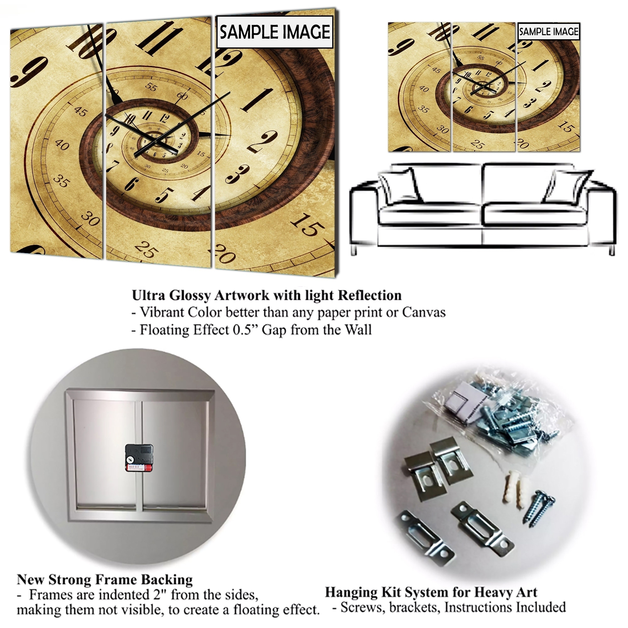 Designart Olives Picholines Oversized Cottage Wall Clock 3 Panels 36 In Wide X 28 In High 3 Panels Overstock 28335906