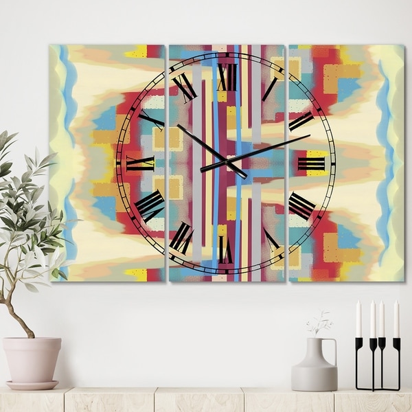 Designart 'Abstract II single' Large Mid-Century Wall Clock - 3 Panels - 36 in. wide x 28 in. high - 3 Panels. Opens flyout.