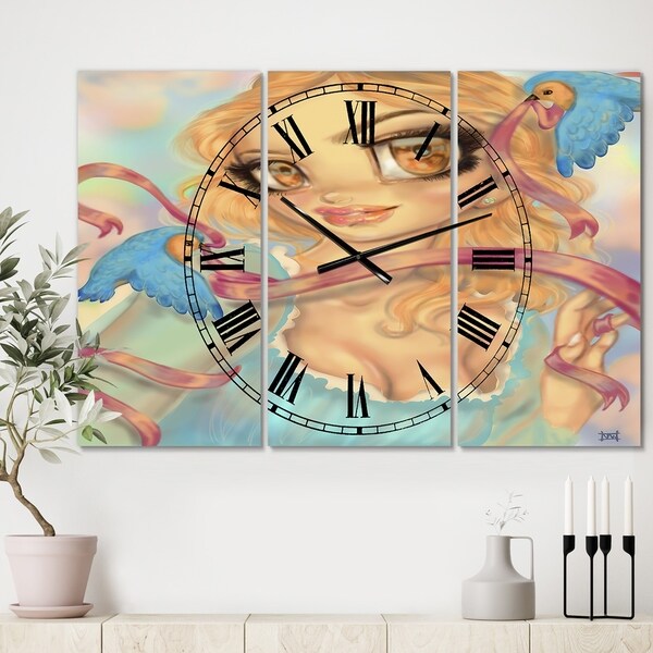 Designart 'Cinderella' Oversized Modern Wall Clock - 3 Panels - 36 in. wide x 28 in. high - 3 Panels