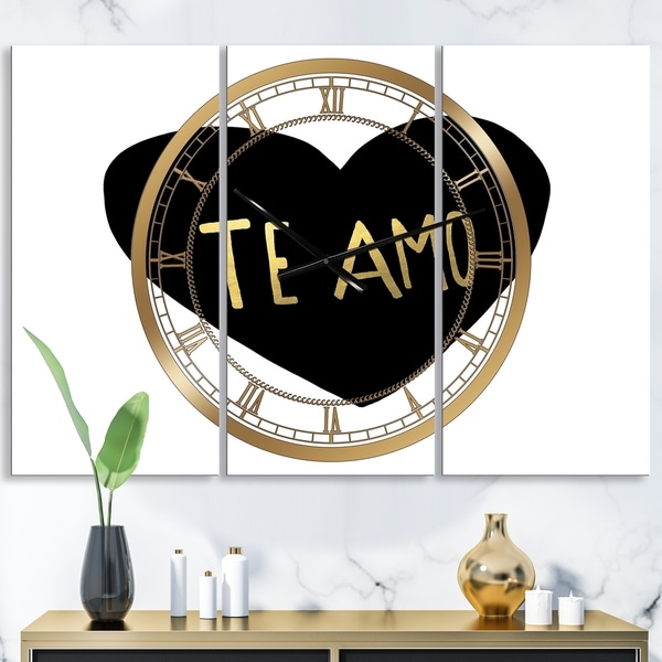 Designart 'Te Amo' Large Glam Wall Clock - 3 Panels - 36 in. wide x 28 in. high - 3 Panels