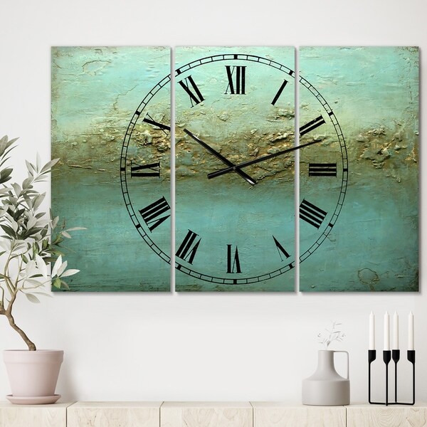 Designart 'Rocky Shoals' Oversized Modern Wall Clock - 3 Panels - 36 in. wide x 28 in. high - 3 Panels