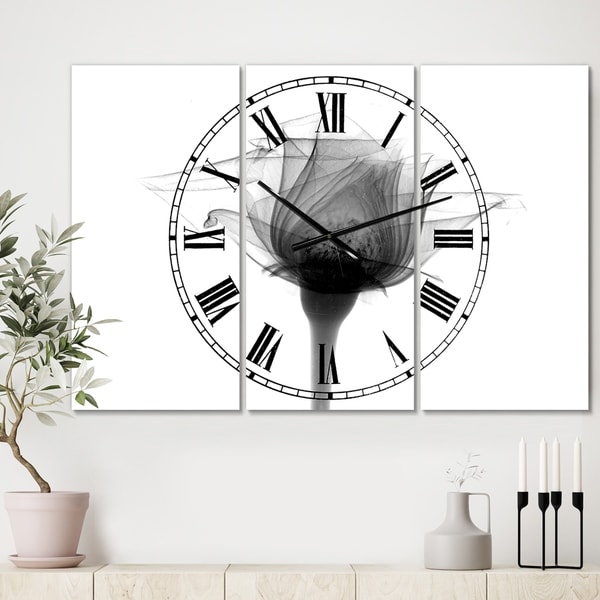 Designart 'Rose #10 X-Ray' Large Cottage Wall Clock - 3 Panels - 36 in. wide x 28 in. high - 3 Panels